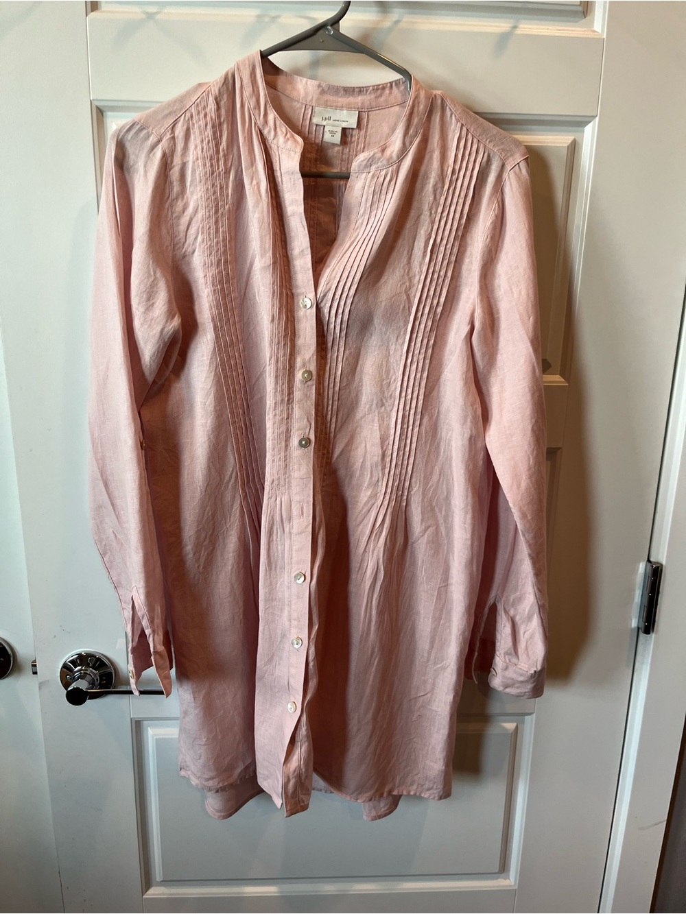 J. Jill Blush Pink Pintuck Button-Up Tunic/mini dress 100% Linen